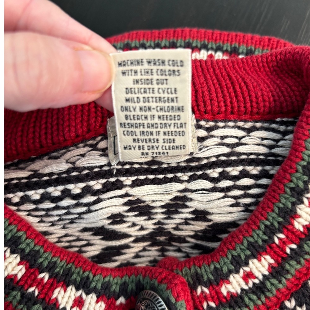 LL Bean VTG Nordic Fair Isle Sweater Womens Small Navy Blue Cotton Henley 0UF37 - Picture 7 of 8